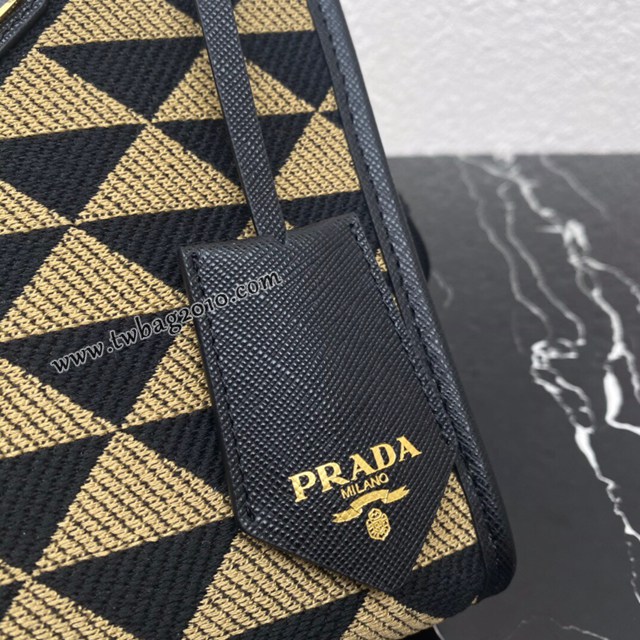 Prada專櫃新款小號刺繡織物包 1BA355 普拉達Saffiano皮革手提刺繡托特包 csp1056